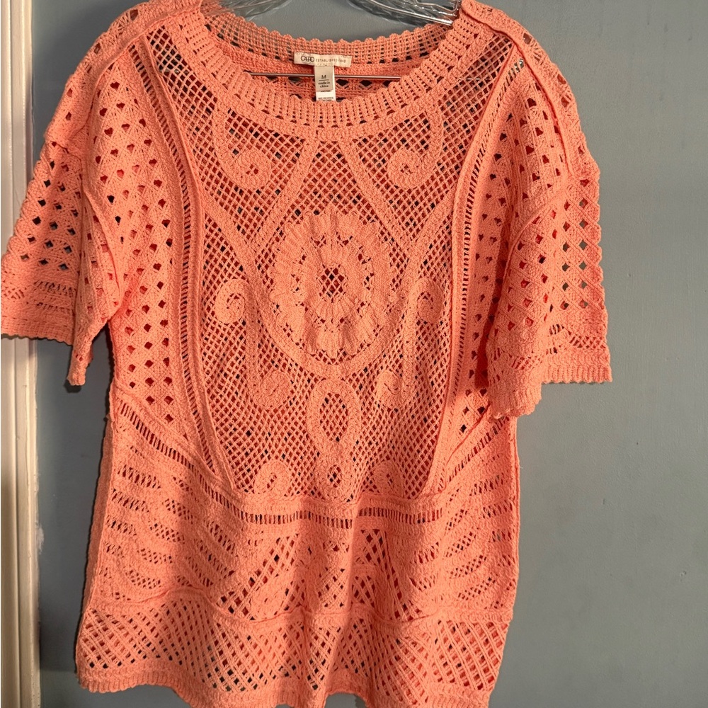 Cato Coral Crochet Knit Top